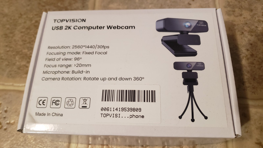 TopVision USB 2k Computer Webcam with Built in Mic, Tripod Stand, Auto-focus