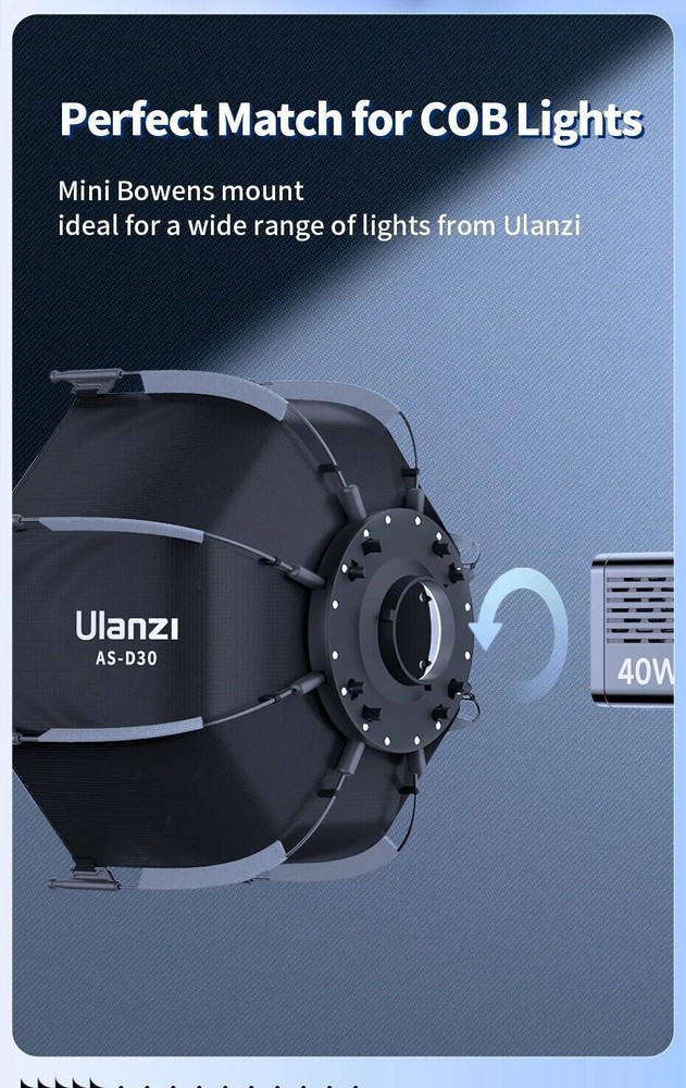 Ulanzi AS-D30 30cm Octagonal Softbox Mini Bowens Mount Light Honeycomb Diffuser