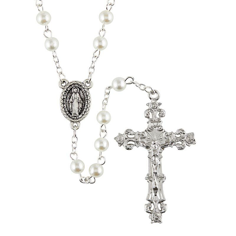 Off white Pearl Rosary With Gift Box - 21" Long (J5649)