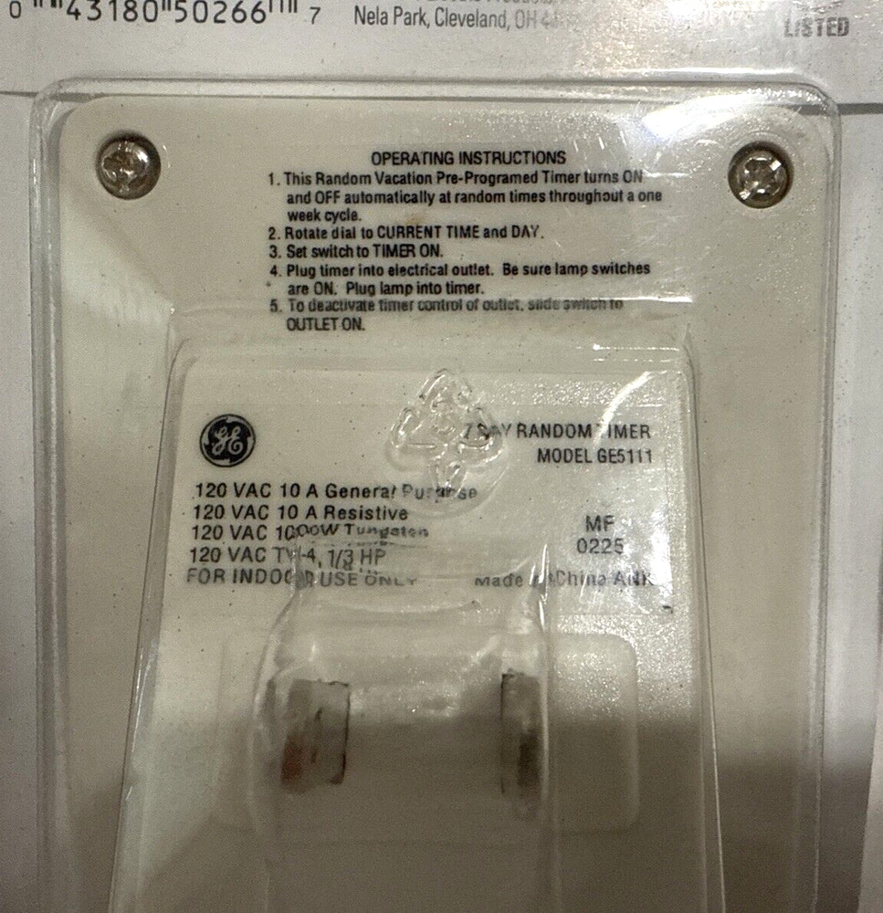 GE 7-Day Random Timer Pre-Programmed for Vacations Model GE5111 NEW