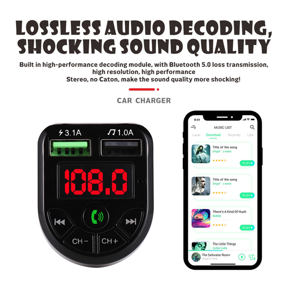 LED FM Transmitter BT-Compatible 5.0 Car kit Dual USB Charger MP3 Music Player