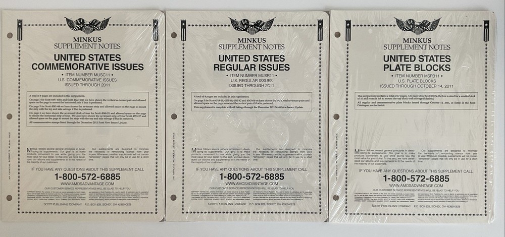 MINKUS 2011 - PAGES FOR U S REGULAR , COMMEMORATIVE, PLATE BLOCK ISSUES New