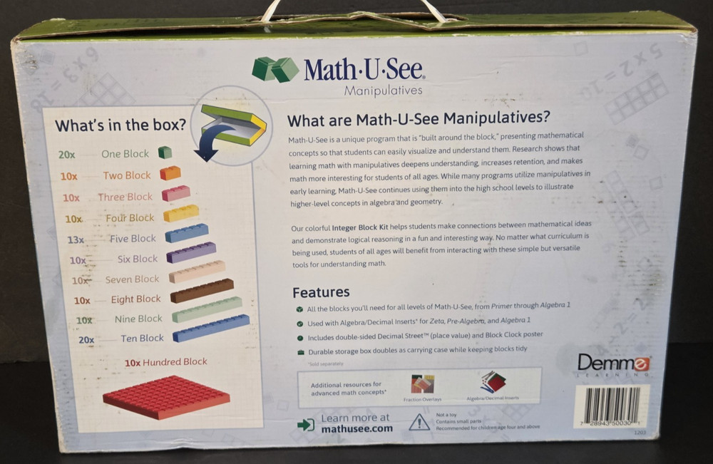 Math-U-See Manipulatives Integer Block Kit Educational Algebra Learning w/ Box