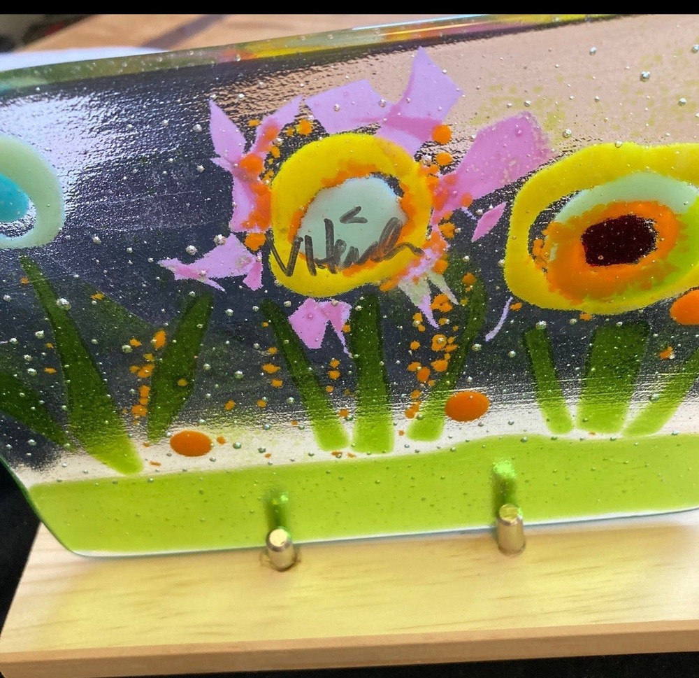 Handmade Spring Flowers Art Panel 7”x5.5” Includes a wooden base 8.5” Original