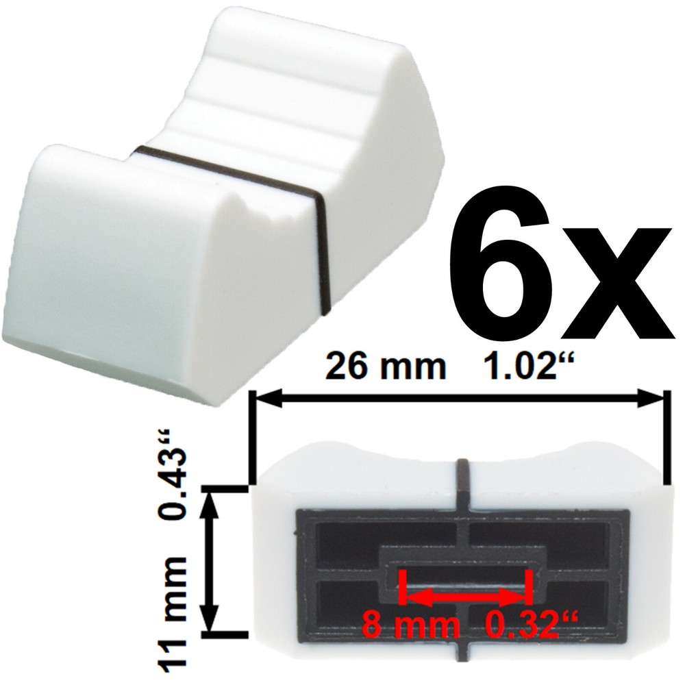 Sifam 6x FADER KNOBs CAP WHITE fit 8 mm lider potentiometer replacement pot