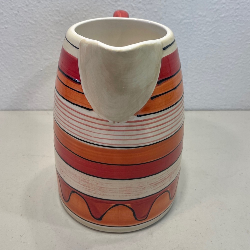 PFALTZGRAFF Pitcher Hot Salsa Dinnerware Stoneware Stripes Orange Red 80 Oz