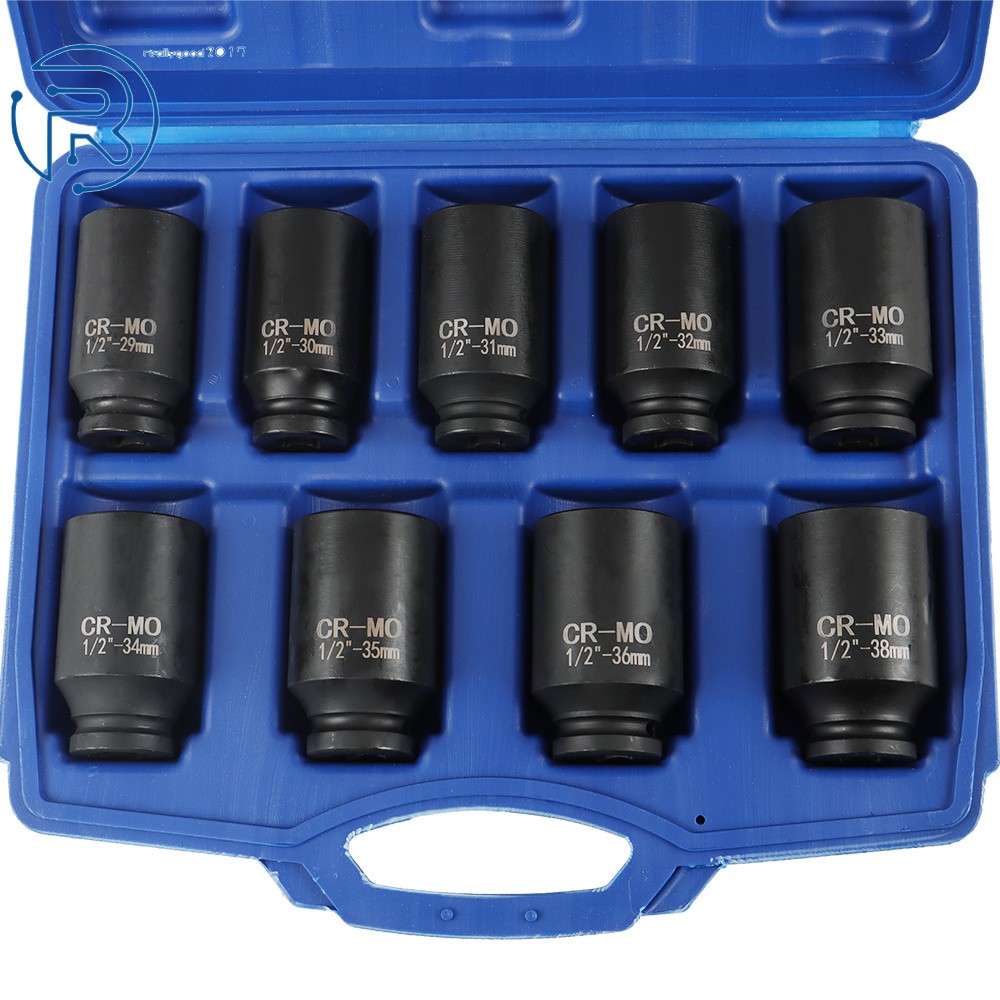 Deep Impact Socket Tool 9Pcs/Set 1/2" Drive Metric Axle Hub Nut Socket 29-38mm