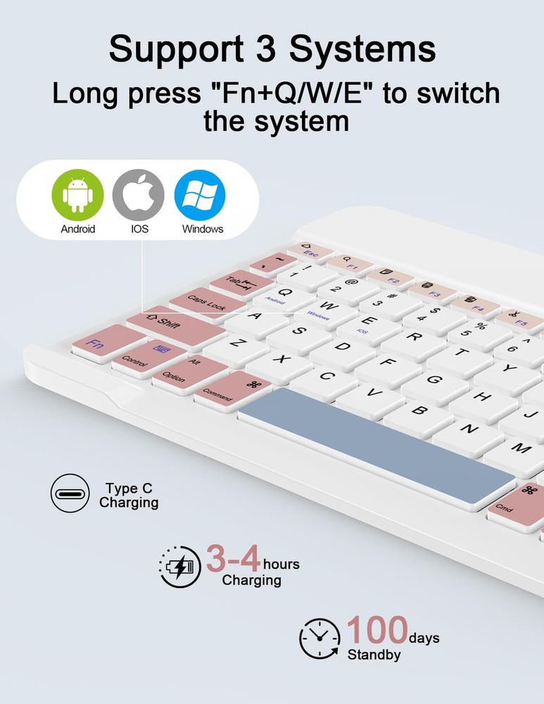 Wireless Keyboard and Combo, Rechargeable Bluetooth Keyboard & Wireless with ...