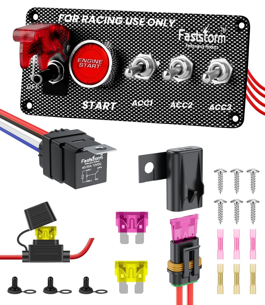 Ignition Rocker Switch Panel 12V 5 in 1 with Engine Push Button Toggle Switch...