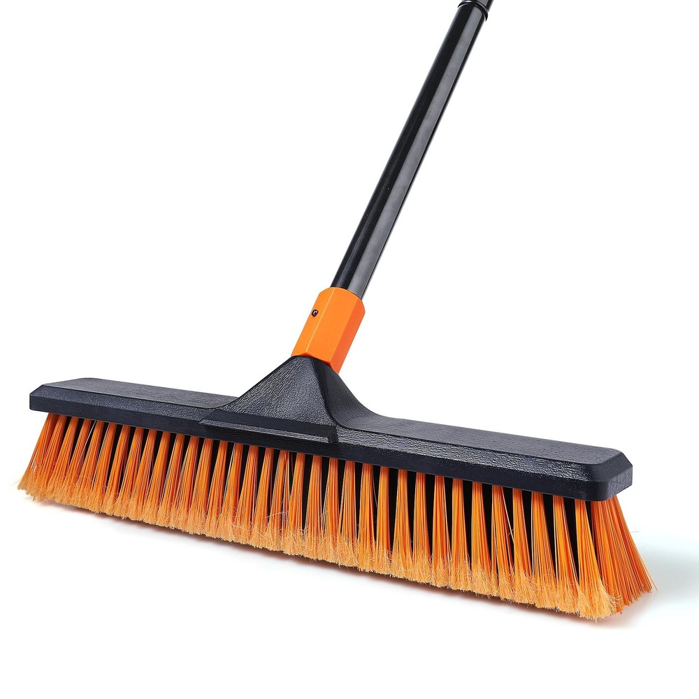 18" Push Broom Outdoor for Floor Cleaning with Extendable Long Handle, Stiff ...