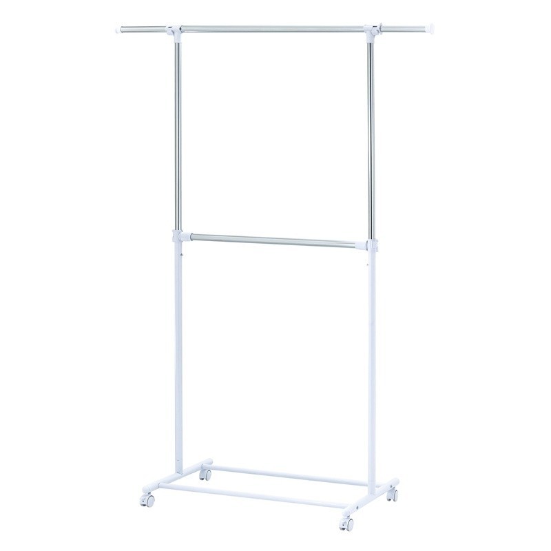 Adjustable 2-Tier Rolling Garment Rack Clothes Organizer Storage Solution New
