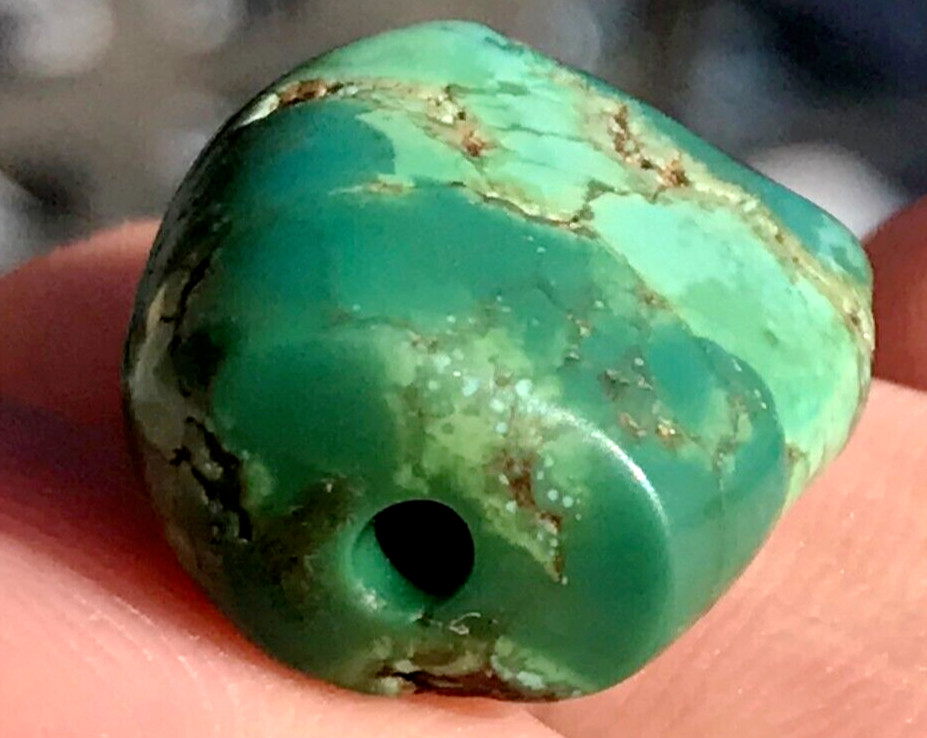 RARE ANTIQUE VERY OLD TIBETAN TURQUOISE BEAD - BEAUTIFUL WORN PATINA!