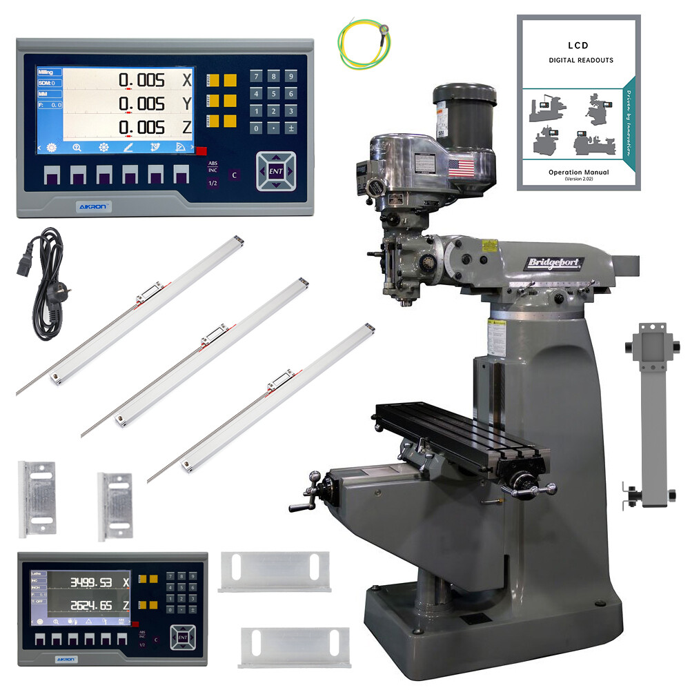 2 Axis Bridgeport Mill LCD Digital Readout DRO Kit With Linear Scale 12''x30''