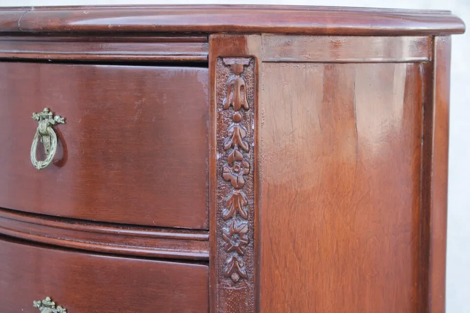 French Provincial Bedside Table - Demilune, Marble Top, Fully Refinished
