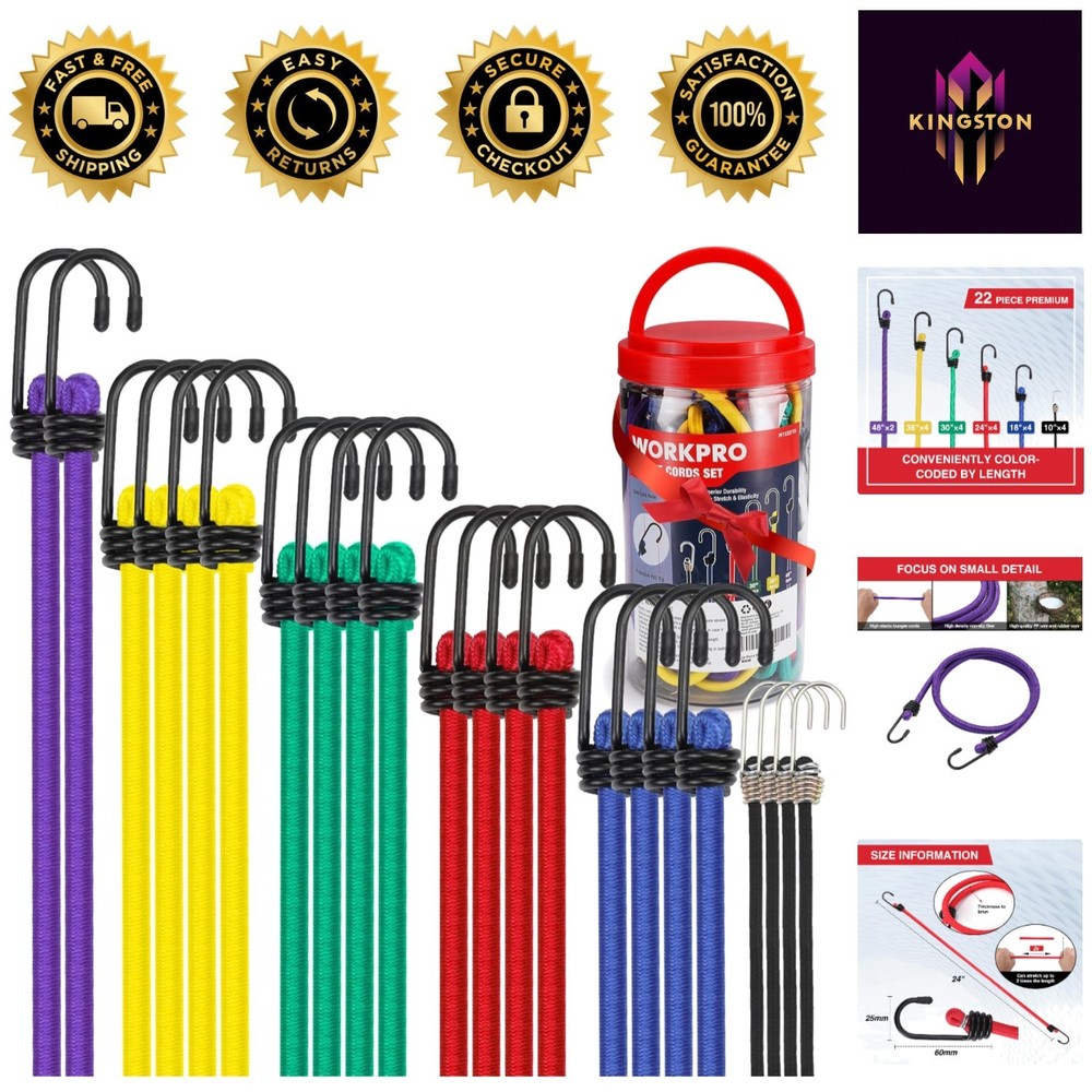 22-Piece Heavy-Duty Bungee Cord Set with Hooks - Multi-Size Ultimate Solution