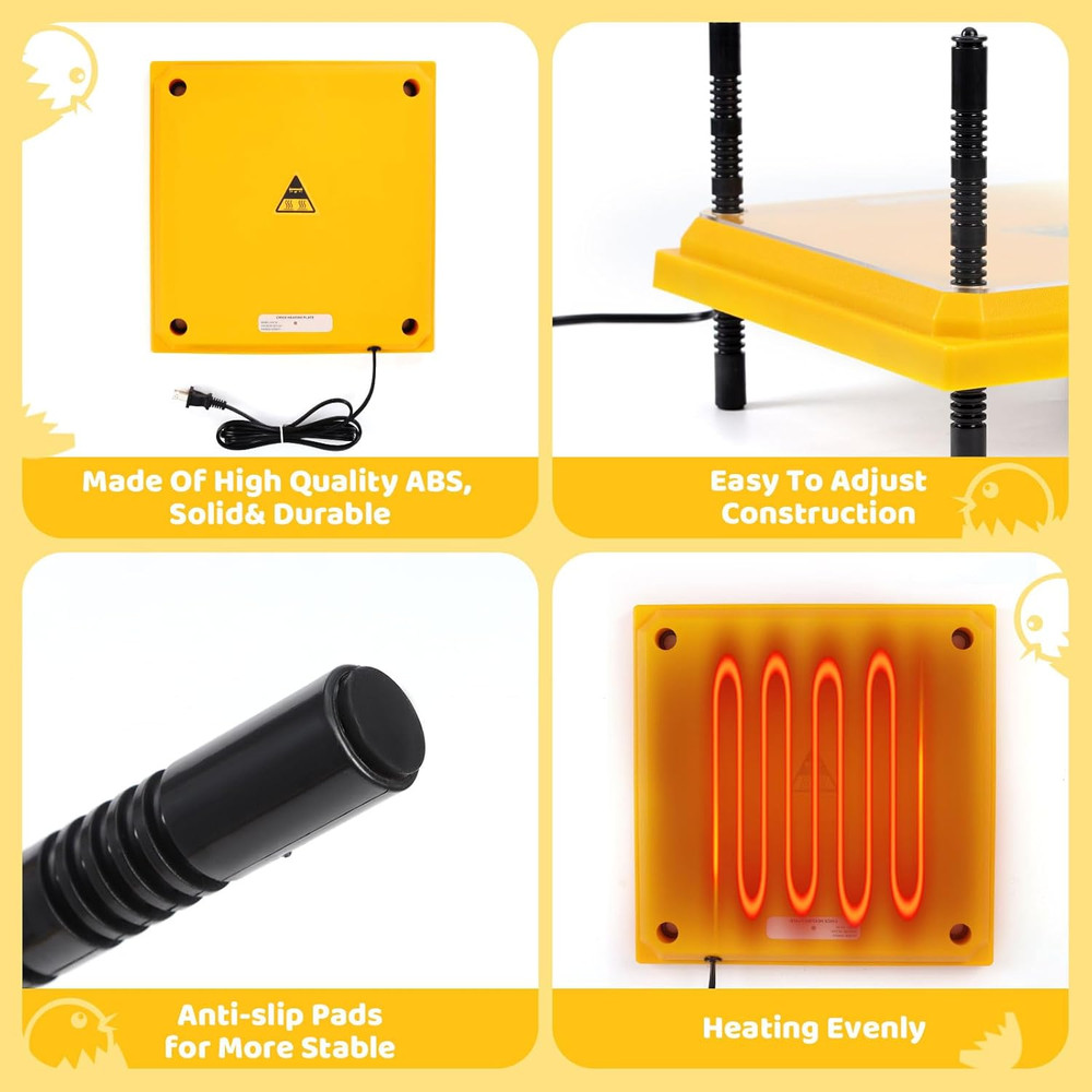 Brooder Heating Plate for Chicks Adjustable: with Bonus 12x12 Warmer with Easy-