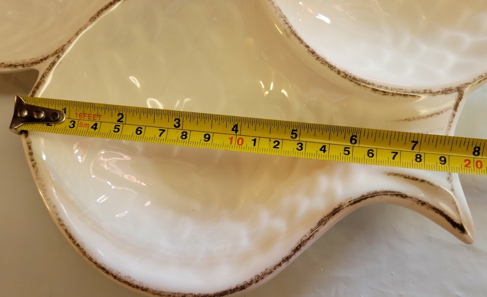 Sigrid Olsen Fish Shaped Ivory Brown Melamine Divided Appetizer Serving Platter