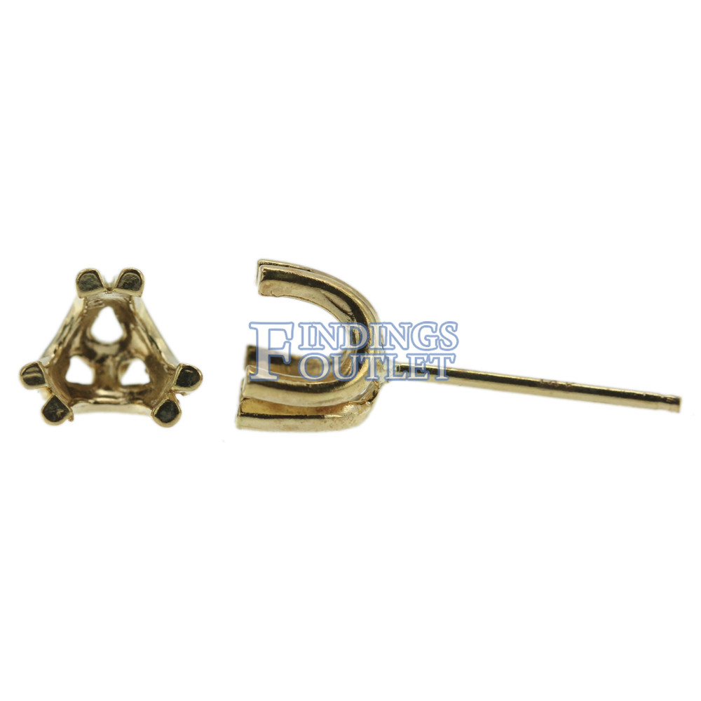 14k Yellow Gold Round Stud Earring Mounting Setting Push Back Post Double Prong