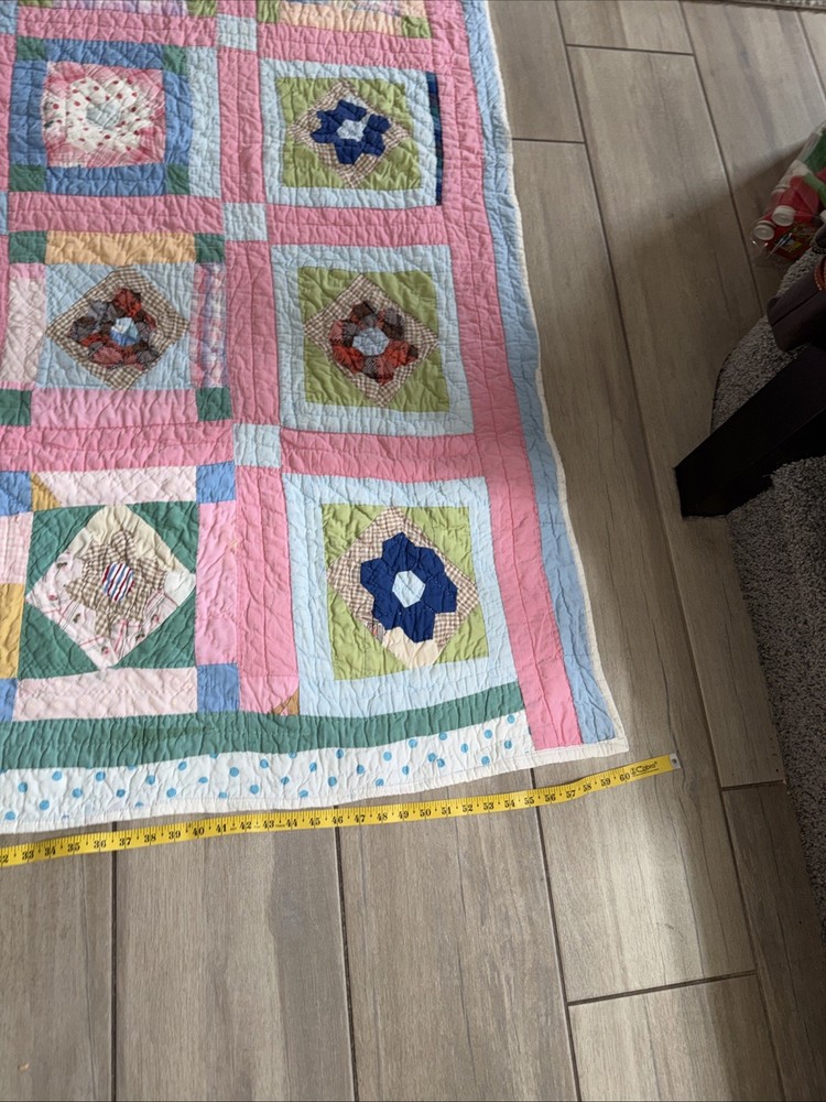 Handmade Patchwork Cotton Quilt Pastel Tones 72X60