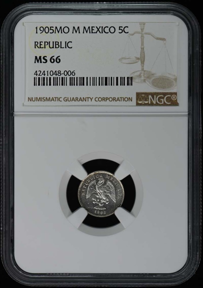 1905MO M MEXICO REPUBLIC 5C NGC MS66