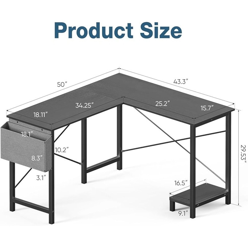 L Shaped Computer Desk Reversible Workstation W/ Storage Bag Easy Assembly New
