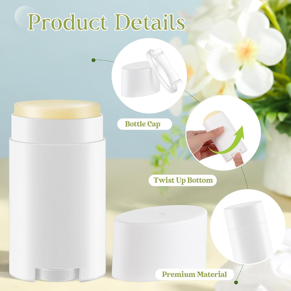 30 Pack Empty Deodorant Containers, Bottom Filling, Plastic Oval Refillable Deod