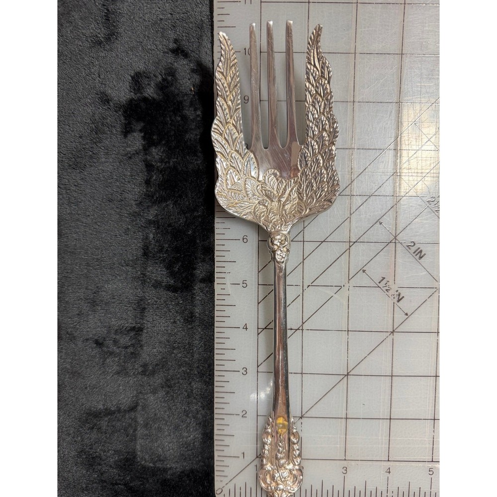 Ornate Silver Plated Serving Fork 10.5" Victorian Rococo Pattern Vintage