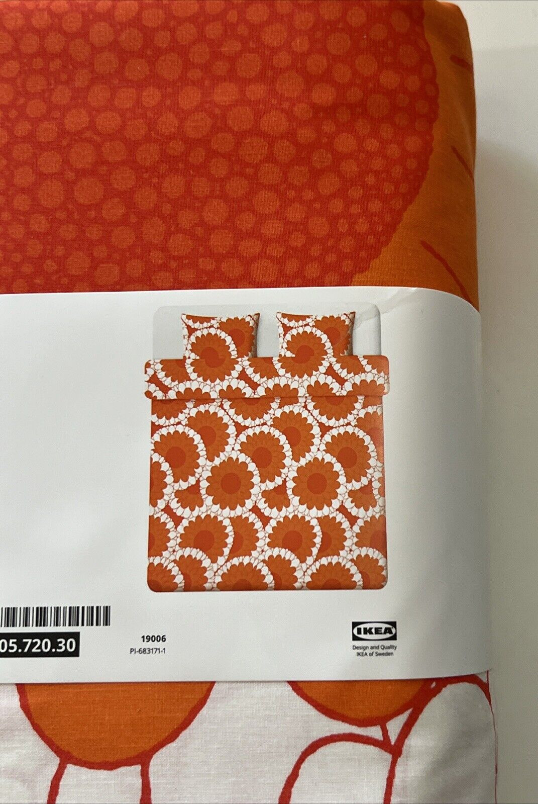 New IKEA KRANSMALVA Full Queen Duvet Cover + 2 Pillowcases Orange White Floral
