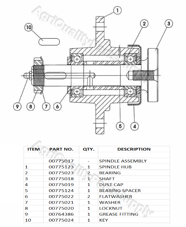 Worksaver Finish Mower Spindle, code 650897 , P/N 01-252, 00775017