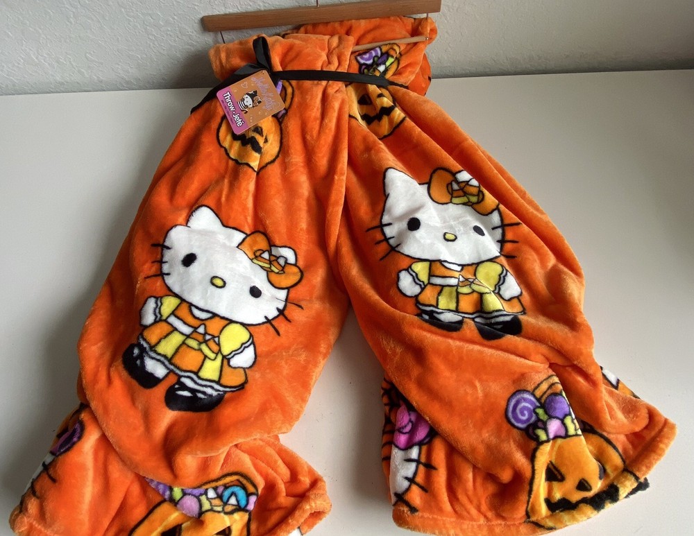 2 Pack Hello Kitty Halloween Throw Blankets Orange Web Pumpkin Pirate Candy Corn