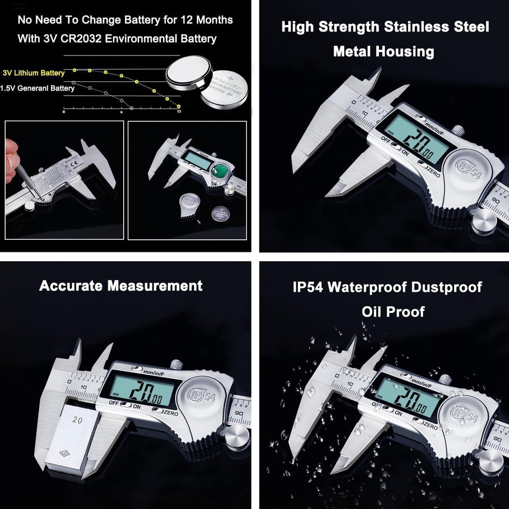 Digital Caliper, Caliper Measuring Tool Outside Micrometer, Vernier Dial Cali...