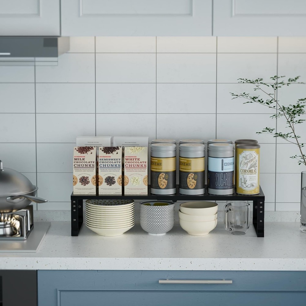 Expandable Spice Rack Kitchen Cabinet Shelf Organizer, Stackable Storage Shel...