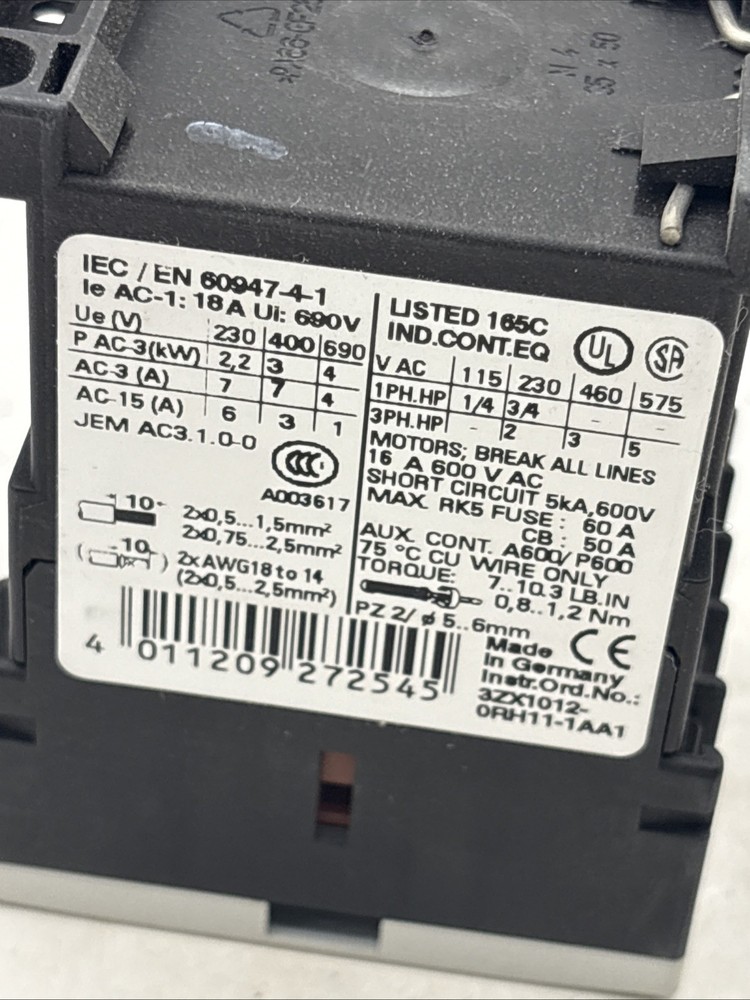 SIEMENS 3RT1015-1BB41 CONTACTOR