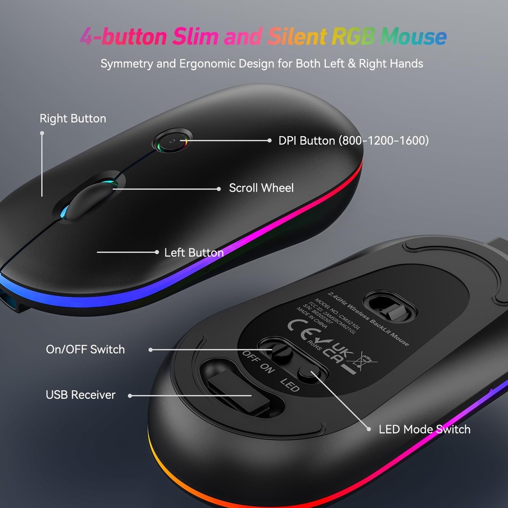 Backlit 2.4G Wireless Keyboard and Mouse Combo Full Size Rechargeable