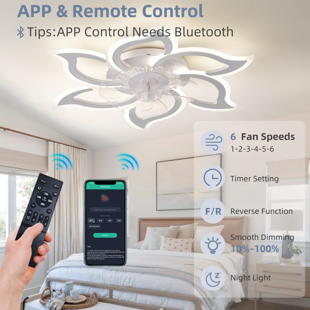 32.6" White Ceiling Fan with Light Kit Remote Adjustable Modern