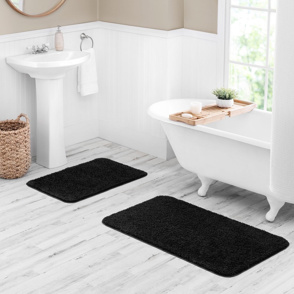 Mainstays Black Bath Rug - 24"x40" Large, Basic Polyester,Absorbent Bathroom Mat