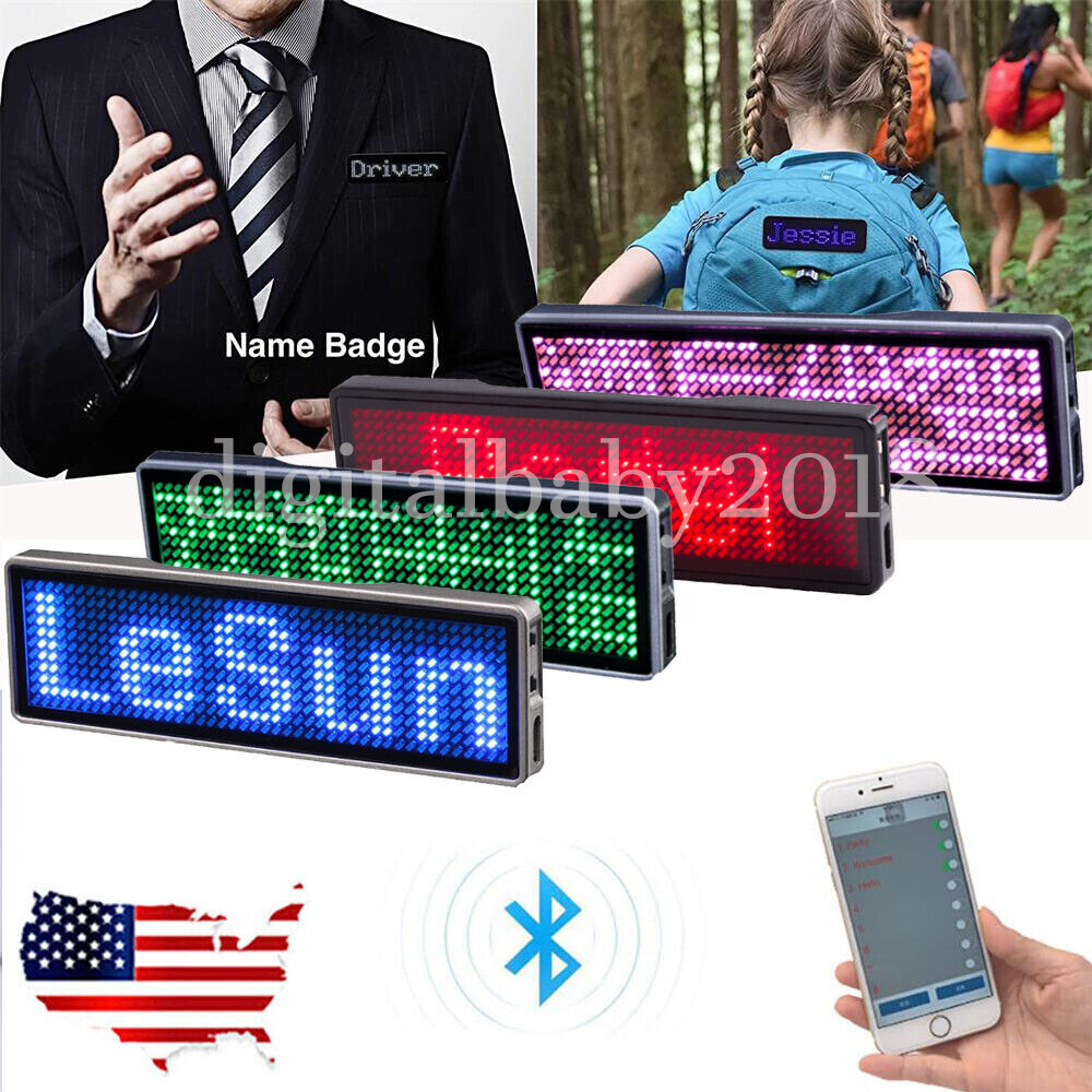 NEW Bluetooth LED Digital Name Tag Badge DIY Programmable Scrolling Message Sign