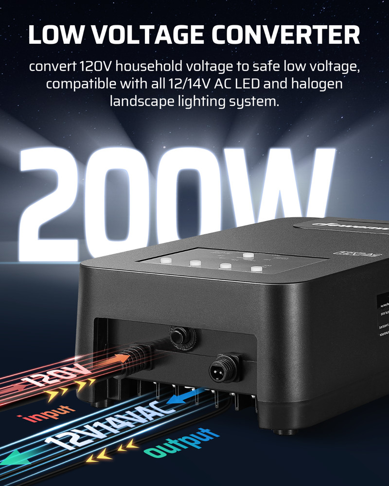 DEWENWILS 200W Low Voltage Landscape Transformer with Photocell Sensor & Timer