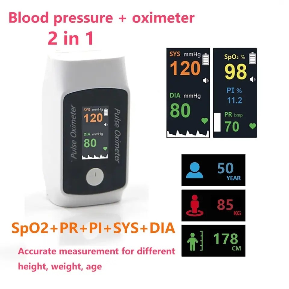 New 2-in-1 smart fingertip pulse oximeter with blood pressure measurement