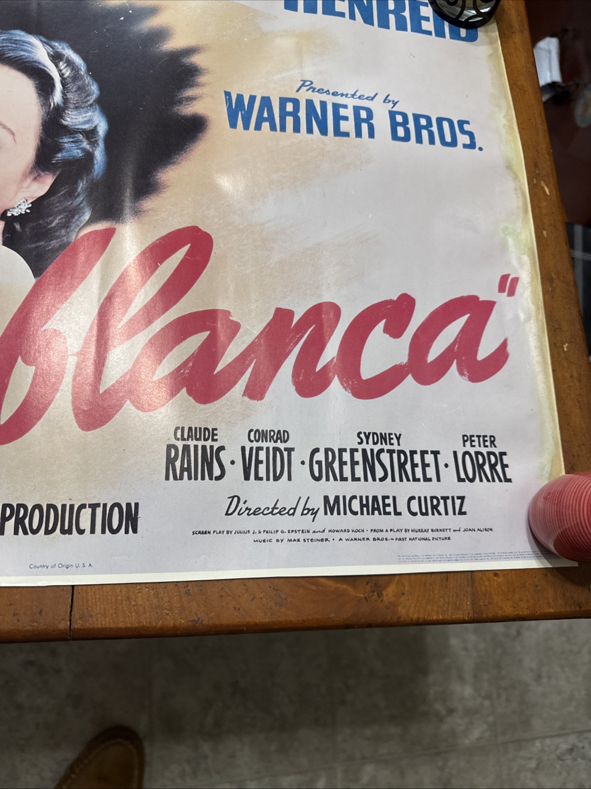 Vintage Casablanca Movie Poster 23 x 18 3/8 Inches