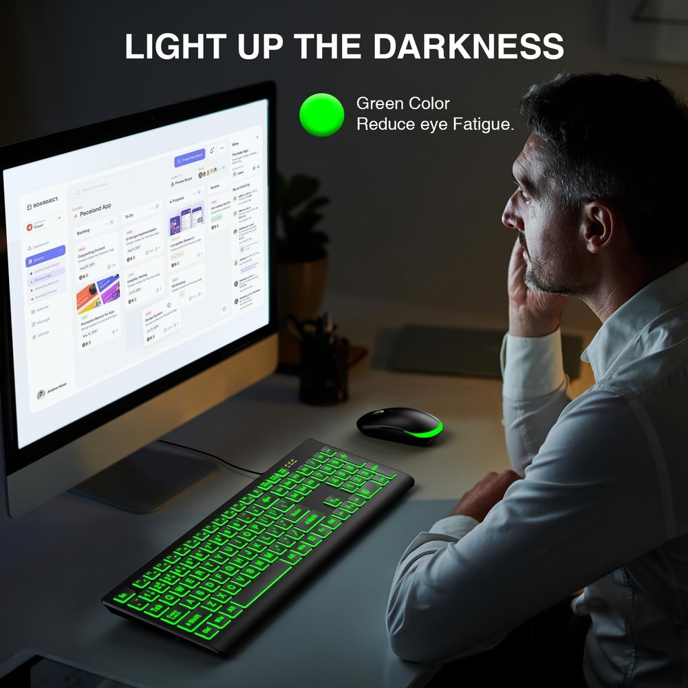 SABLUTE Large Print Backlit Keyboard Wired USB Lighted Computer Keyboards with