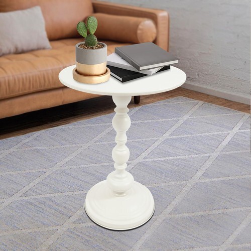 White Round End Table Sofa Side Table Retro Floor Standing Side Table