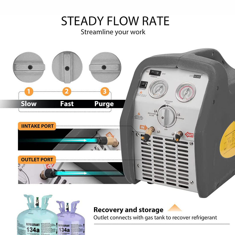 Portable 3/4 HP Refrigerant Recovery Machine for Vapor Liquid Refrigerant Grey