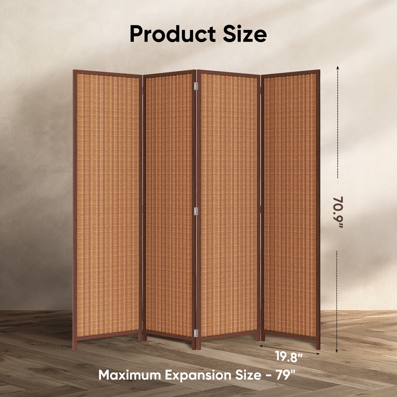 JOSTYLE 4/5/6 Panel Folding Privacy Screens 6ft Bamboo Freestanding Room Divider