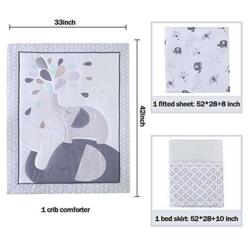 Grey Elephant Bedding 3-Piece Elephant Baby Bedding(Grey)