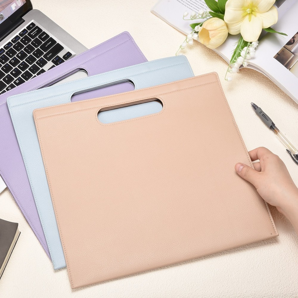 PU Leather A4 File Folder with Magnetic Closure, Blue
