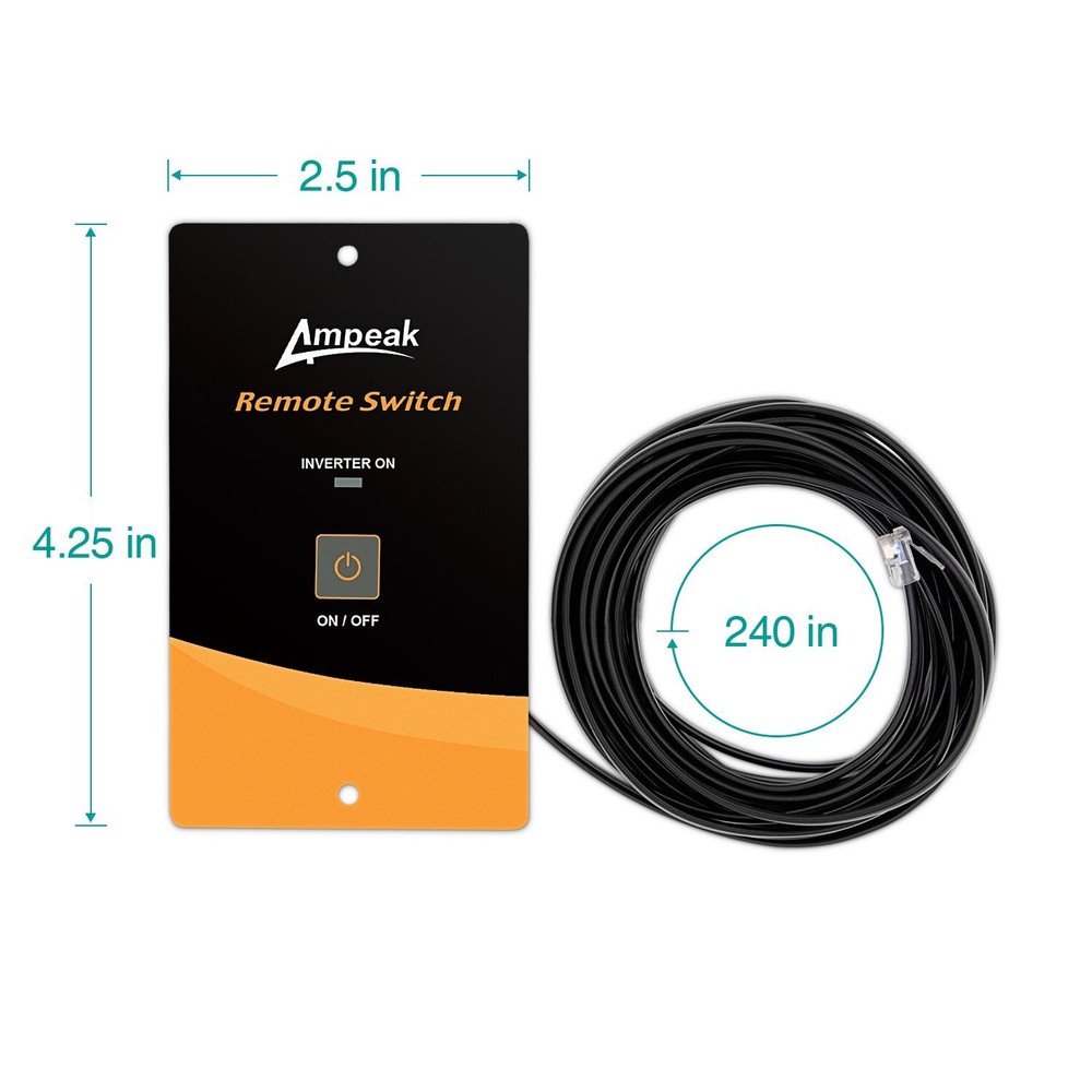 AC Power Inverter Remote On/Off Switch with 20 Ft Cable Push Button Switch LE...
