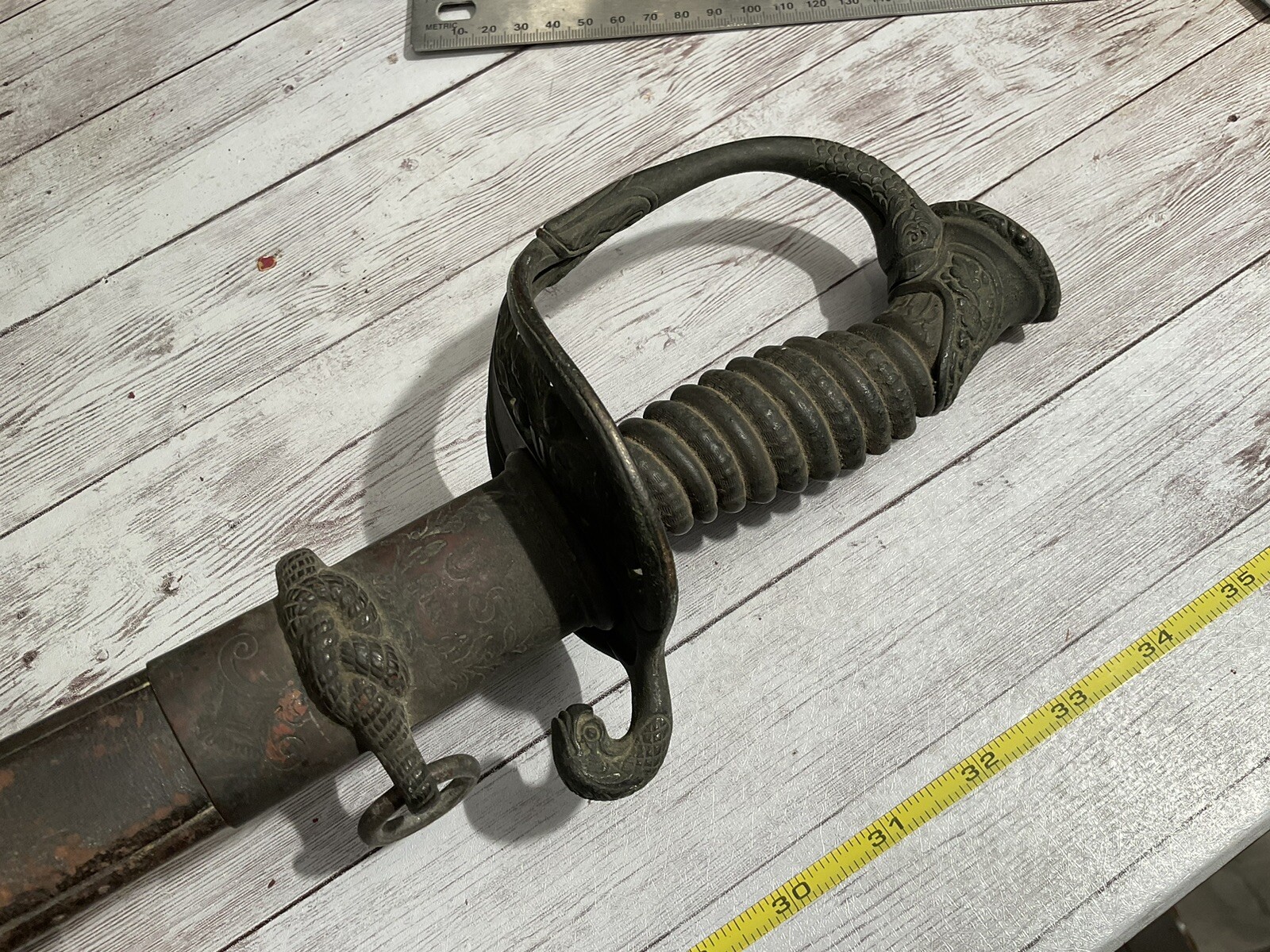 ORIGINAL CIVIL WAR BARN FIND CUSTOM USN OFFICER SWORD NAMED WITH METAL GRIP