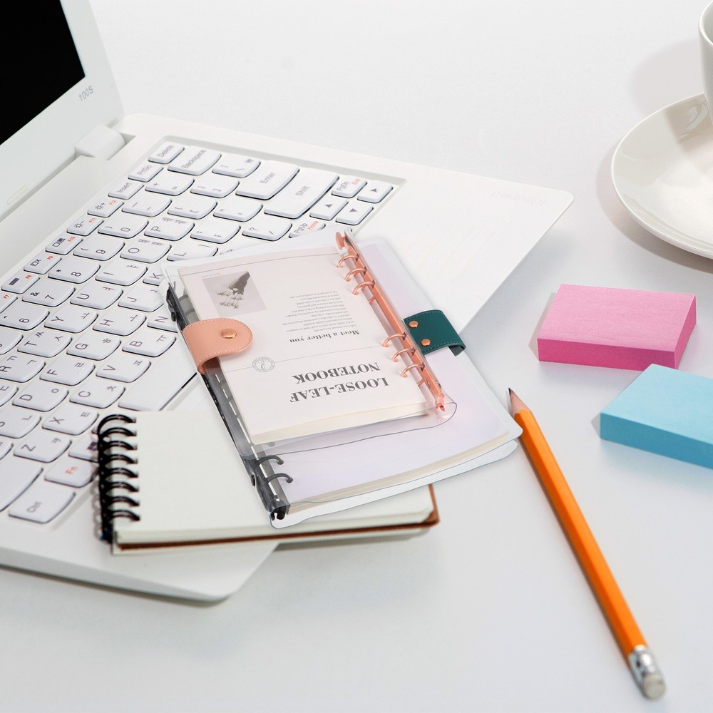 A6 Clear Notebook Binder, 6-Ring Refillable Planner Cover Binder, Gray