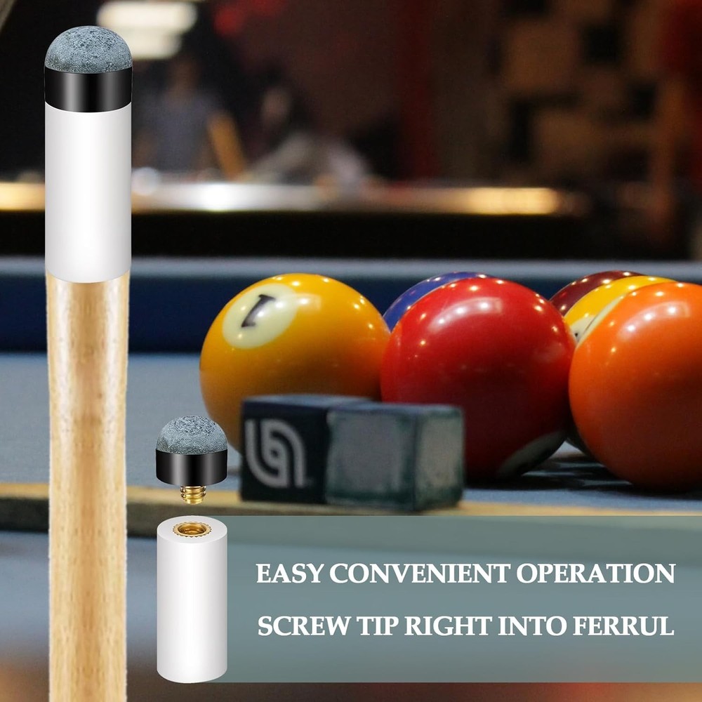 10 Sets Screw on Pool Cue Tips Replacement Billiard Cue Tips with White Pool...